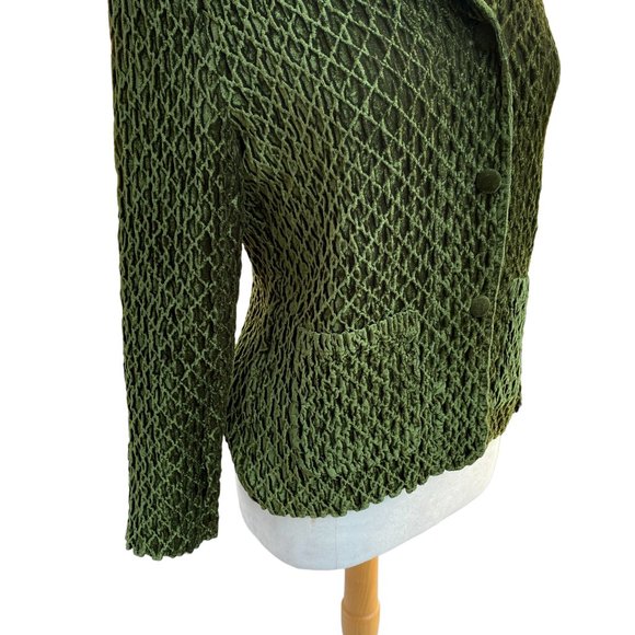 Great Cavalier Dark Green Crushed Velvet Crinkle Diamond Pattern Button Blazer-M - Picture 6 of 15